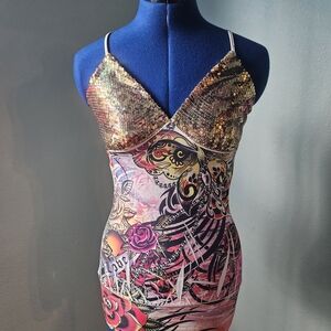 Voice Sequin Embellishments and Floral Print Spaghetti Strap Top